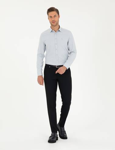 Gri Oxford Slim Fit Uzun Kollu Gömlek