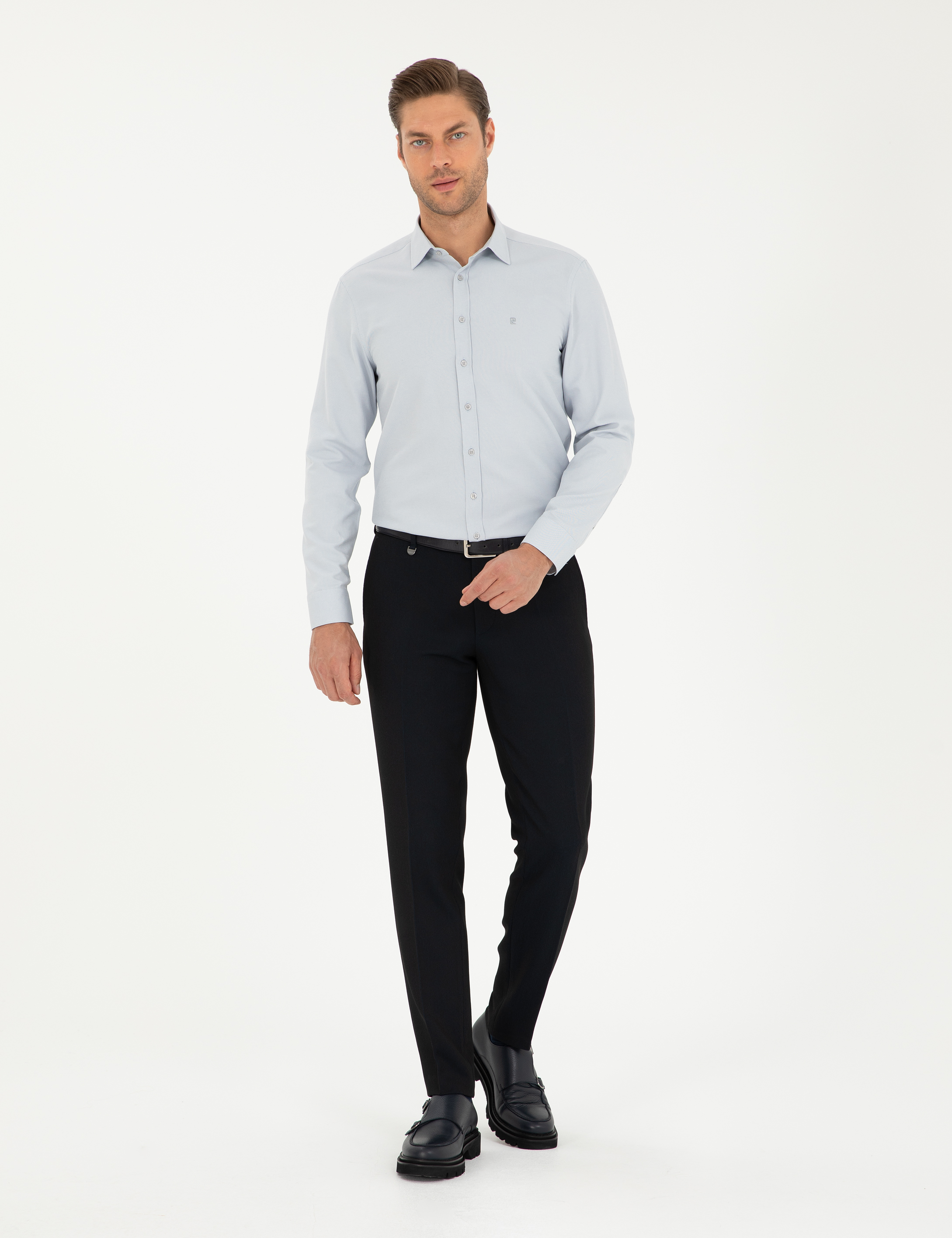 Gri Oxford Slim Fit Uzun Kollu Gömlek - Image 4