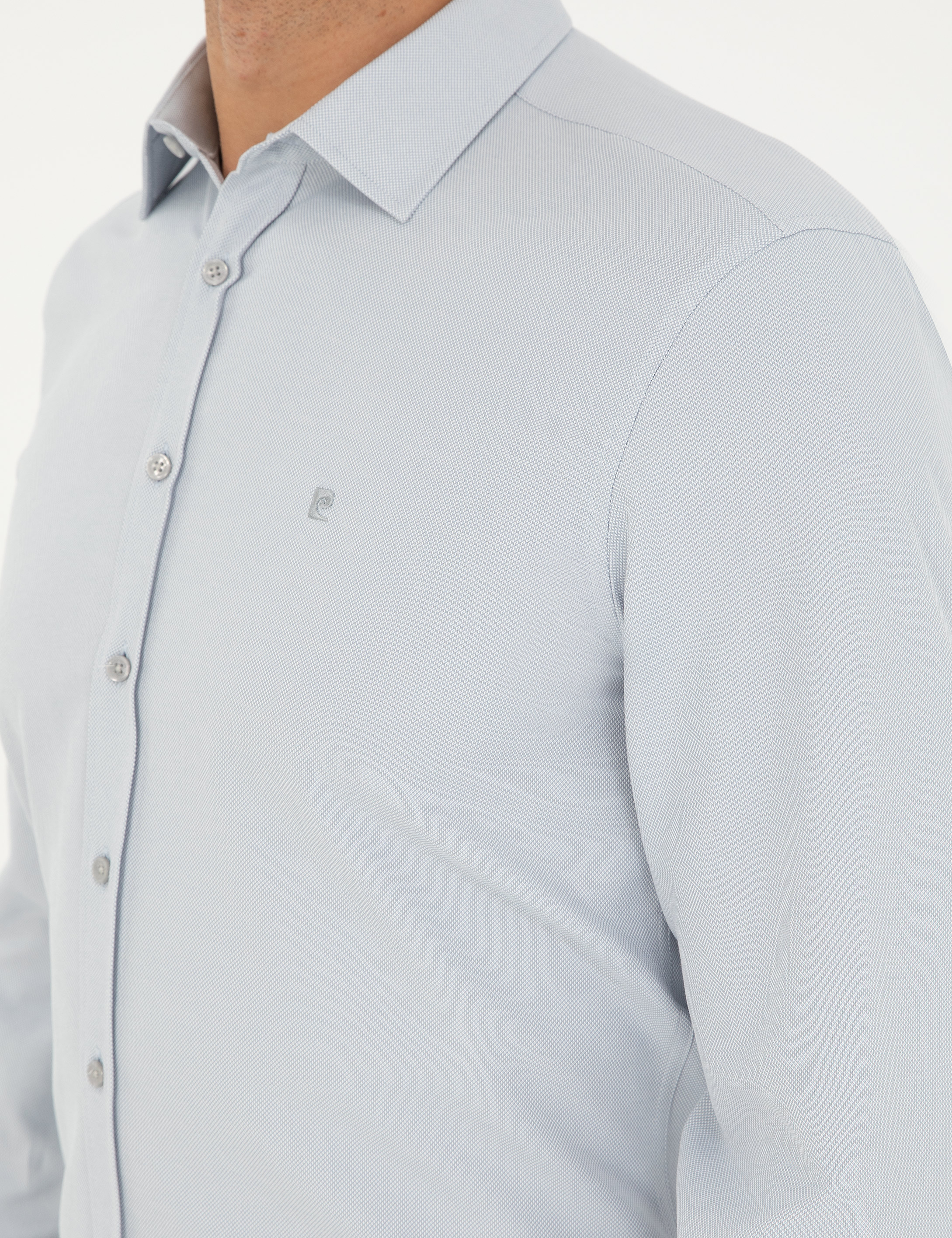 Gri Oxford Slim Fit Uzun Kollu Gömlek - Image 7