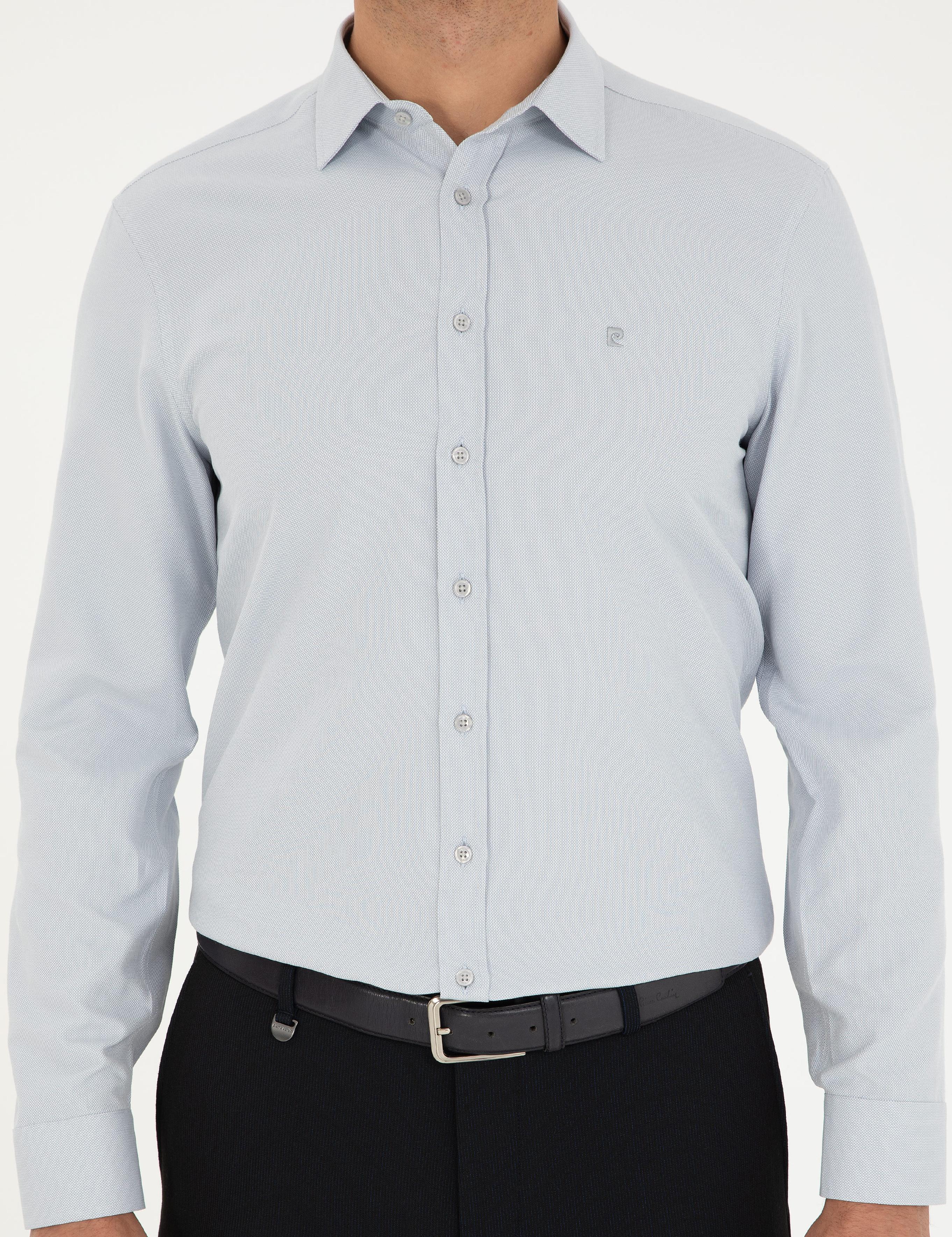 Gri Oxford Slim Fit Uzun Kollu Gömlek