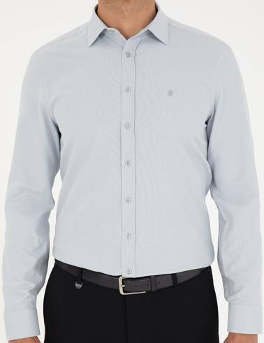 Gri Oxford Slim Fit Uzun Kollu Gömlek