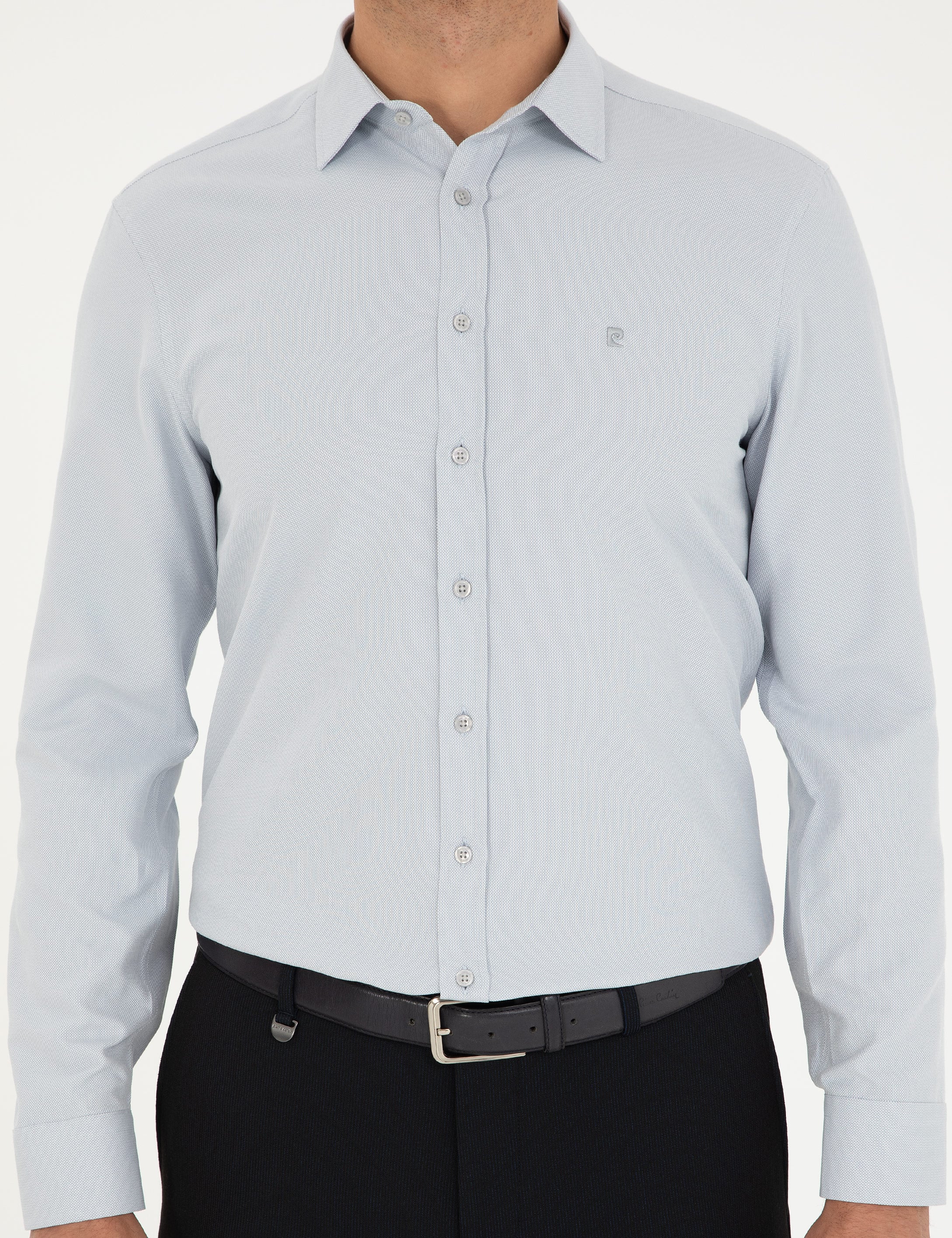Gri Oxford Slim Fit Uzun Kollu Gömlek - Image 6