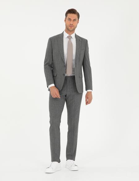 Füme Slim Fit Çizgili Takım Elbise - 50295219026