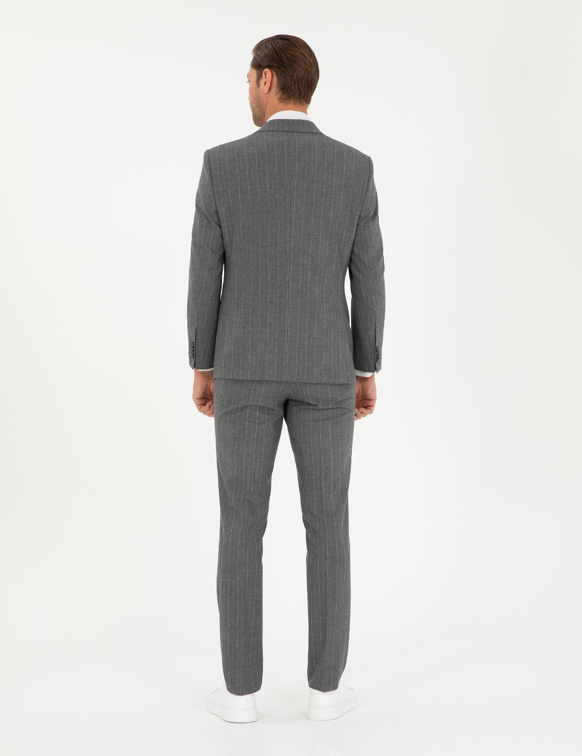 Füme Slim Fit Çizgili Takım Elbise - 50295219026