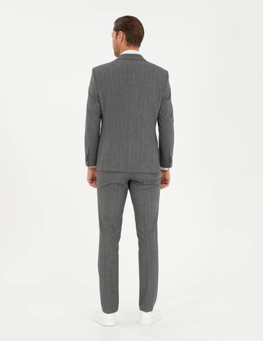 Füme Slim Fit Çizgili Takım Elbise
