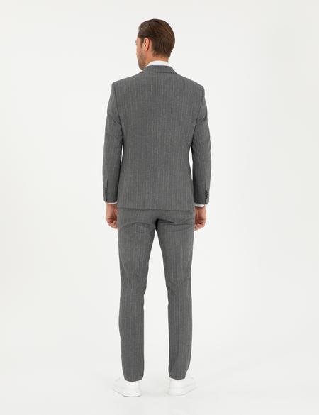 Füme Slim Fit Çizgili Takım Elbise - 50295219026