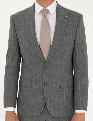 Füme Slim Fit Çizgili Takım Elbise