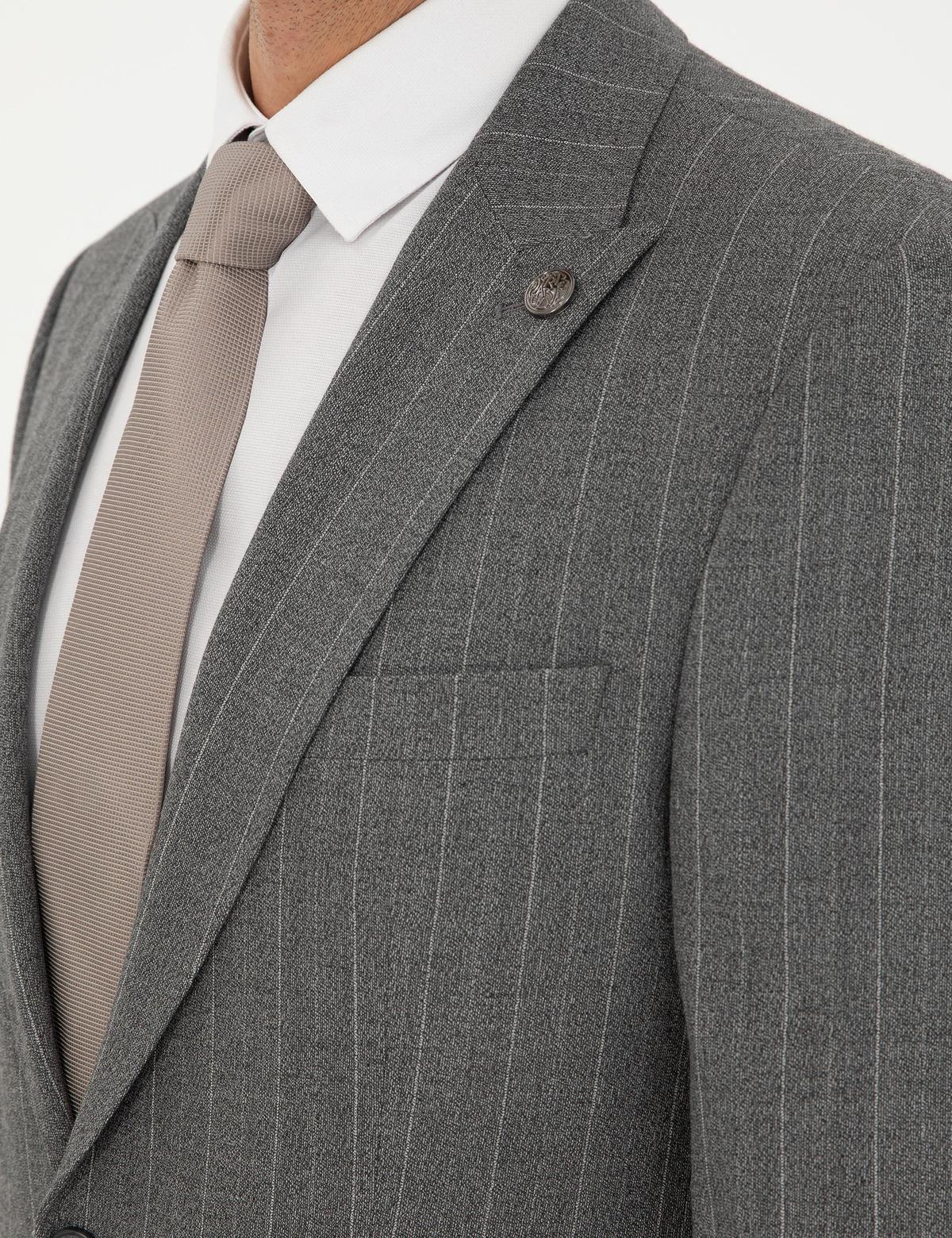 Füme Slim Fit Çizgili Takım Elbise - 50295219026