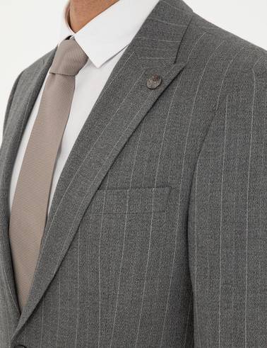Füme Slim Fit Çizgili Takım Elbise