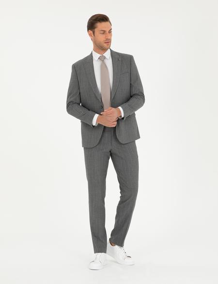 Füme Slim Fit Çizgili Takım Elbise - 50295219026