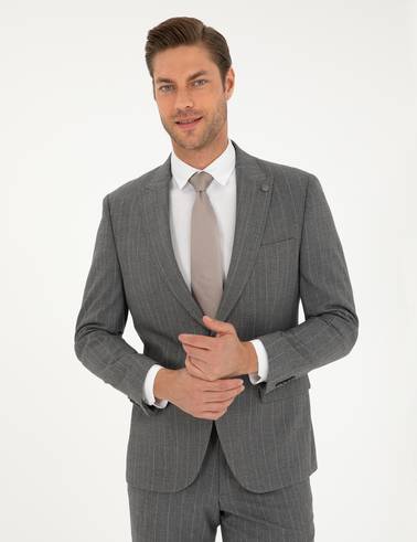 Füme Slim Fit Çizgili Takım Elbise