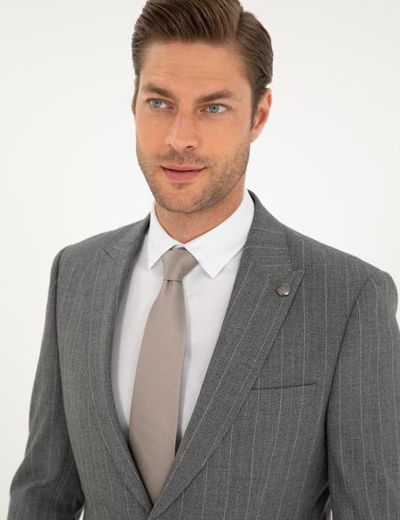 Füme Slim Fit Çizgili Takım Elbise - 50295219026