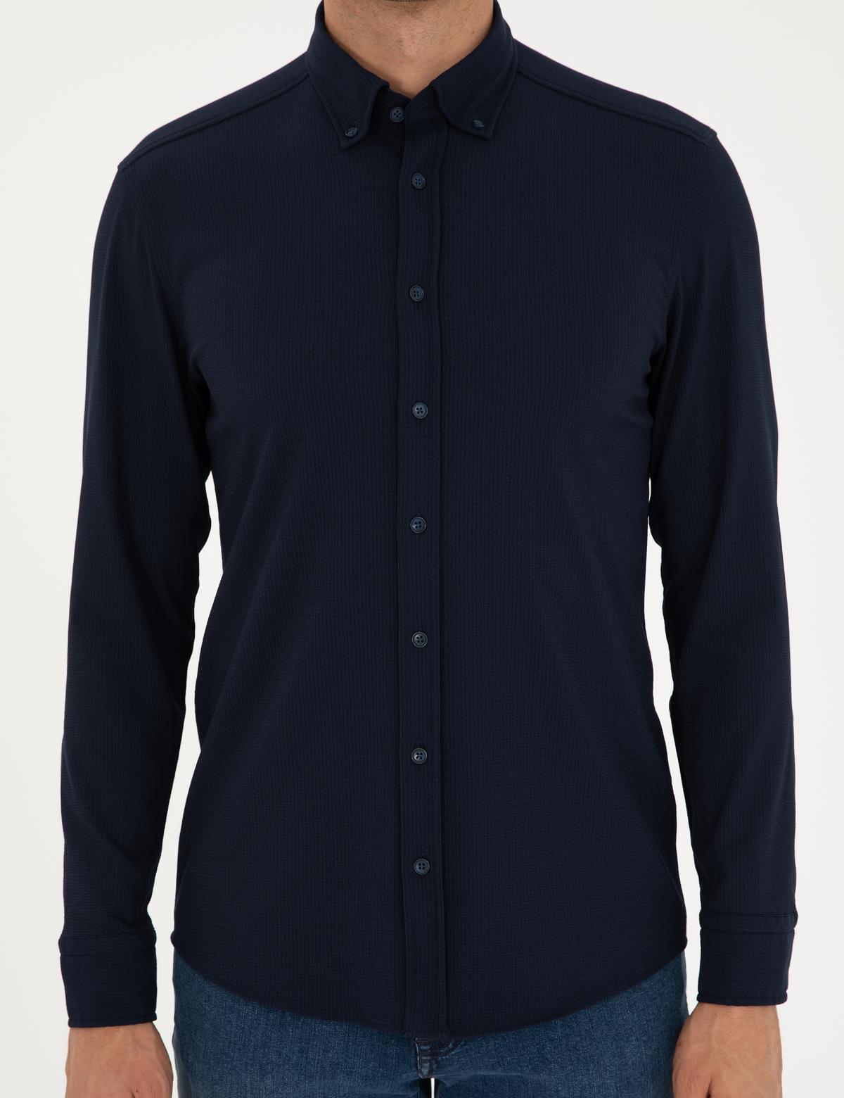 Lacivert Slim Fit Uzun Kollu Gömlek - 50292079032