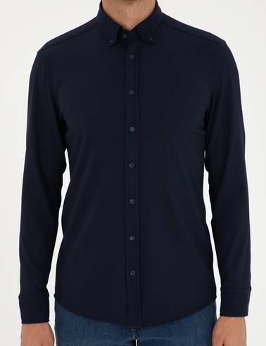 Lacivert Slim Fit Uzun Kollu Gömlek
