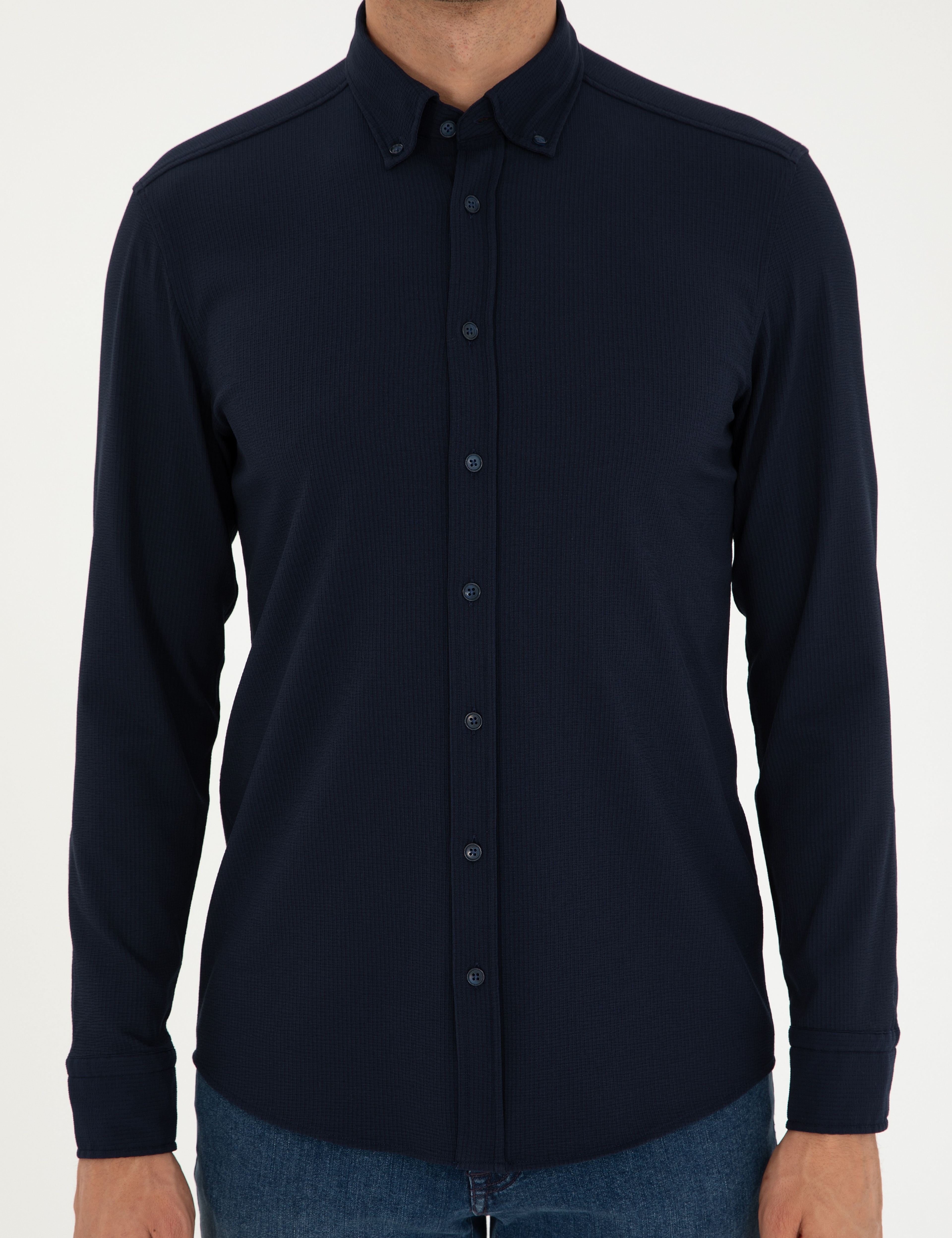 Lacivert Slim Fit Uzun Kollu Gömlek - Image 5