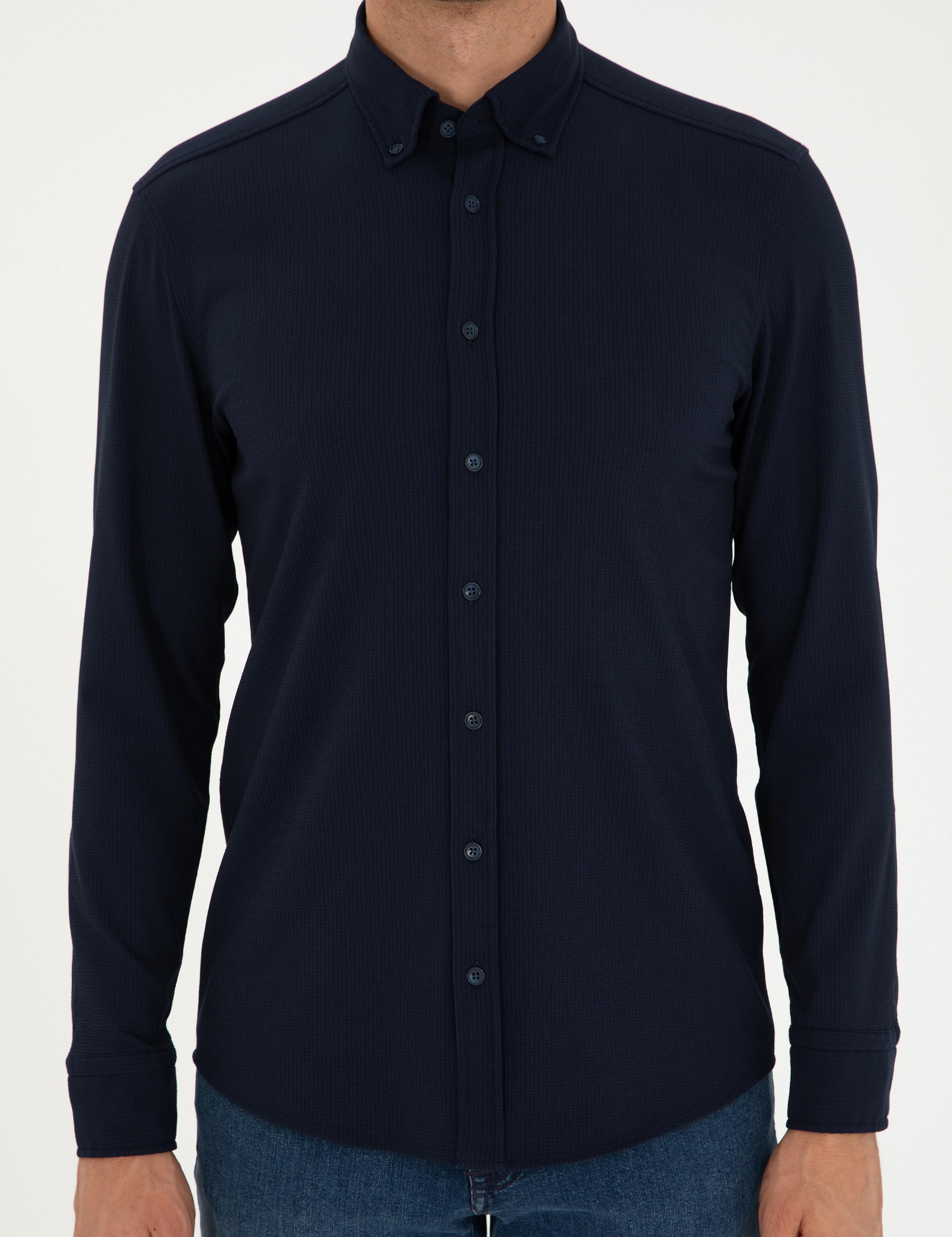 Lacivert Slim Fit Uzun Kollu Gömlek
