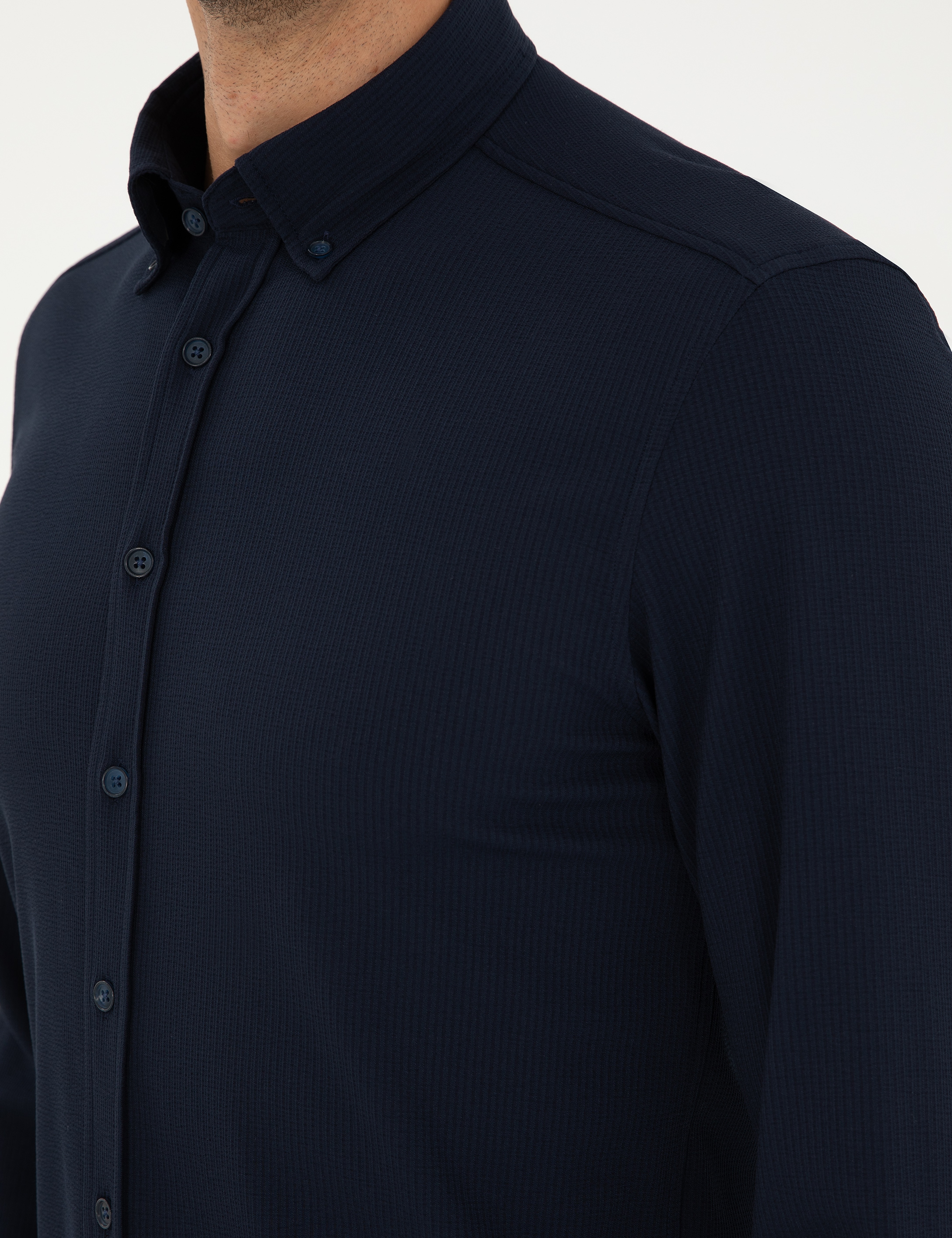 Lacivert Slim Fit Uzun Kollu Gömlek - Image 6