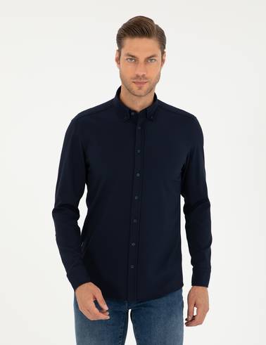 Lacivert Slim Fit Uzun Kollu Gömlek
