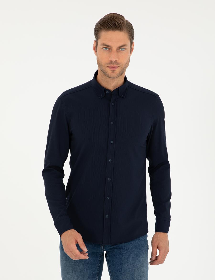 Lacivert Slim Fit Uzun Kollu Gömlek