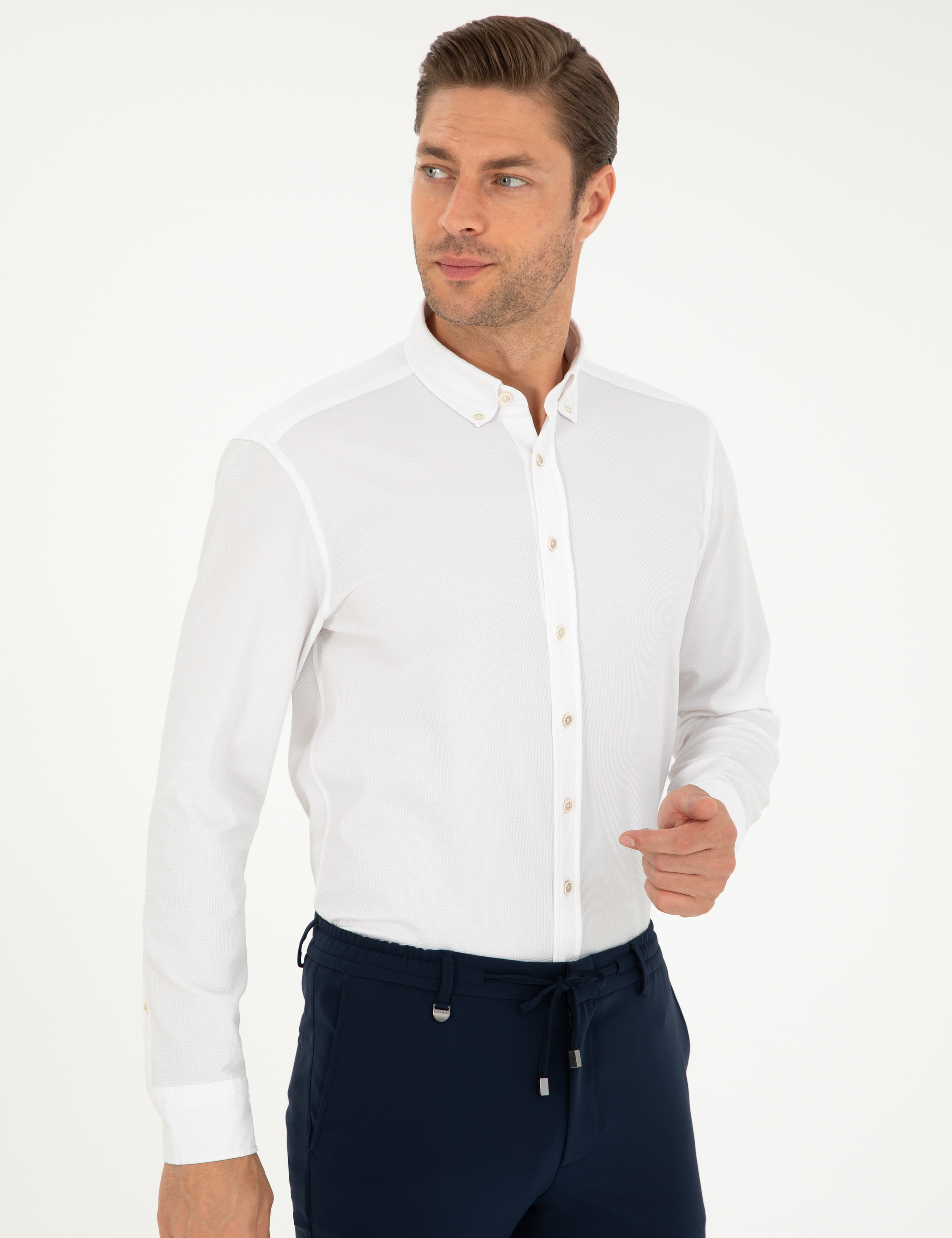 Beyaz Slim Fit Uzun Kollu Gömlek