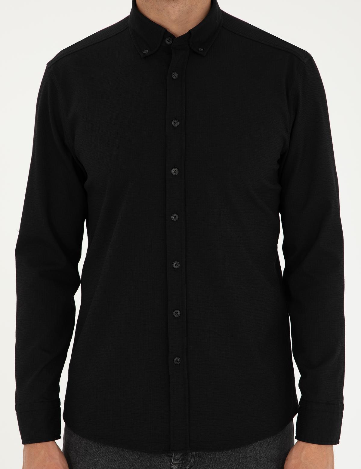 Siyah Slim Fit Uzun Kollu Gömlek - 50292079002