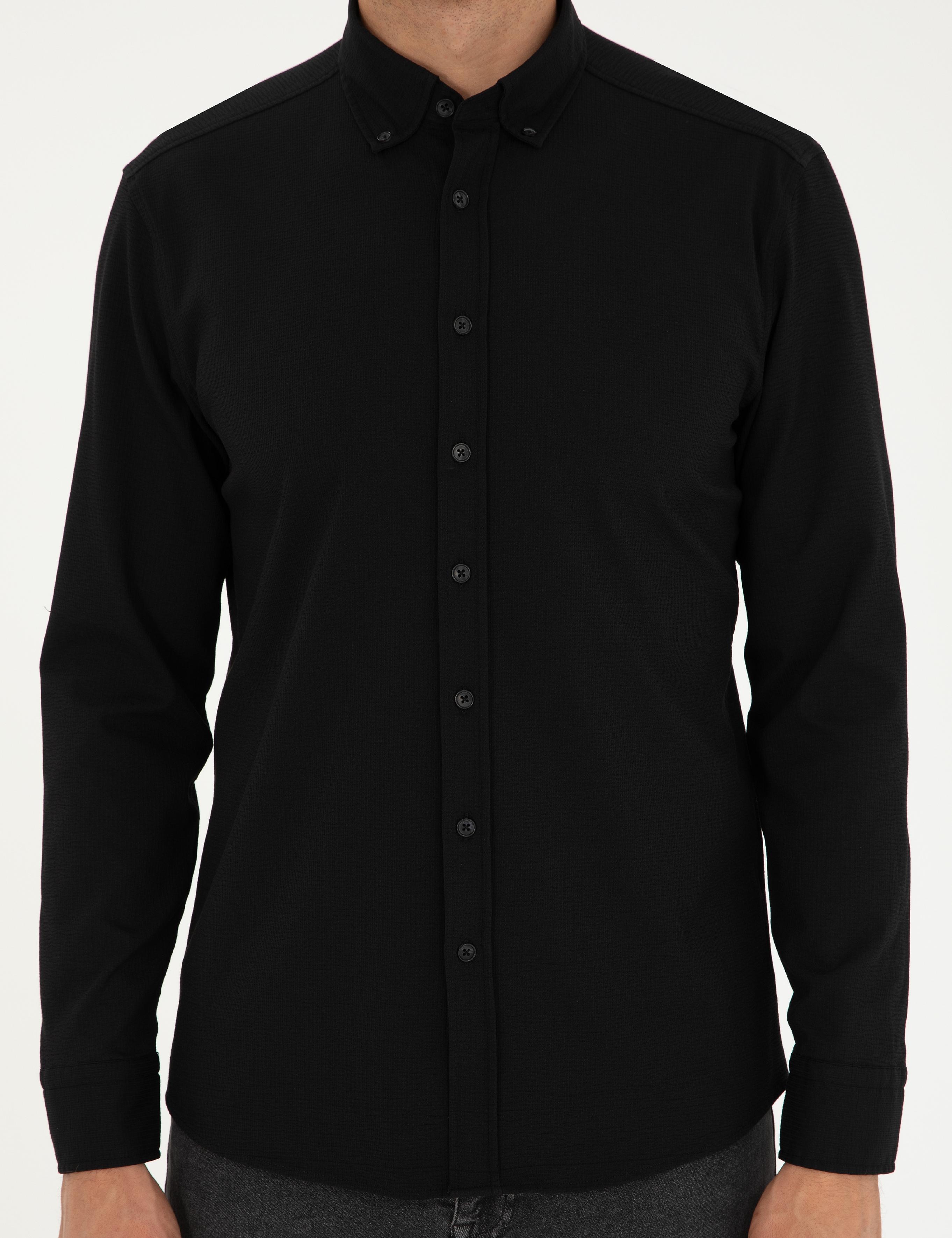 Siyah Slim Fit Uzun Kollu Gömlek