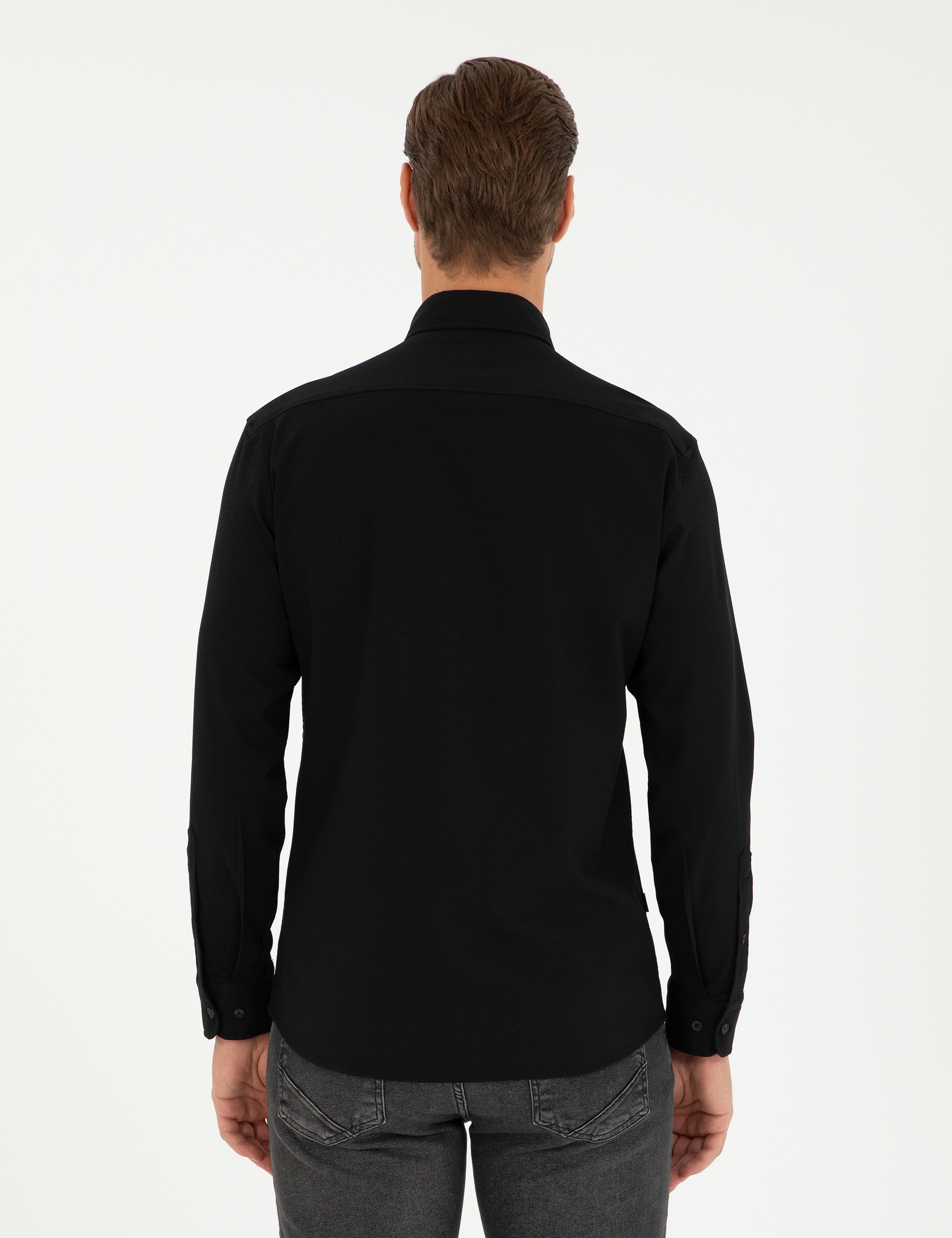 Siyah Slim Fit Uzun Kollu Gömlek