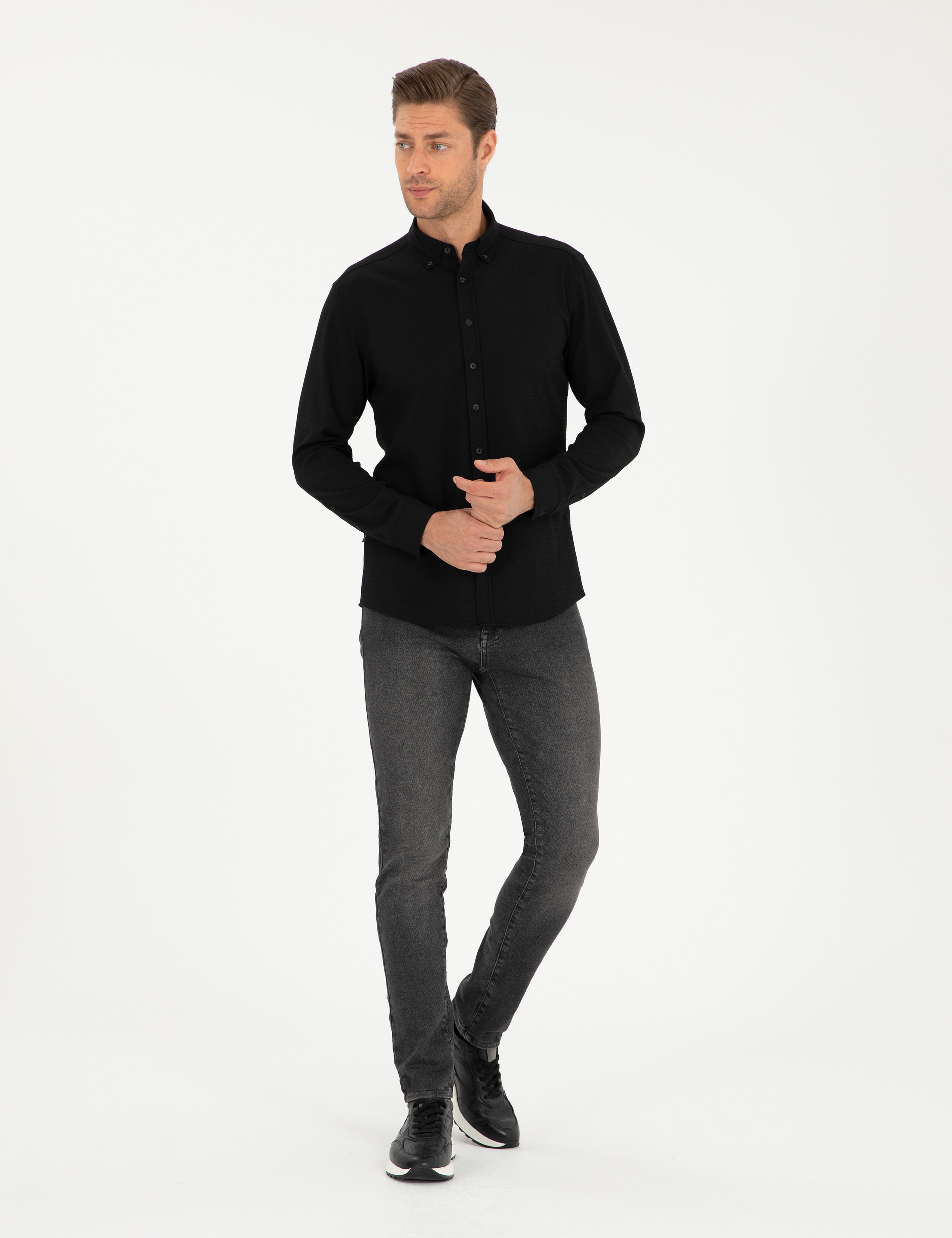 Siyah Slim Fit Uzun Kollu Gömlek
