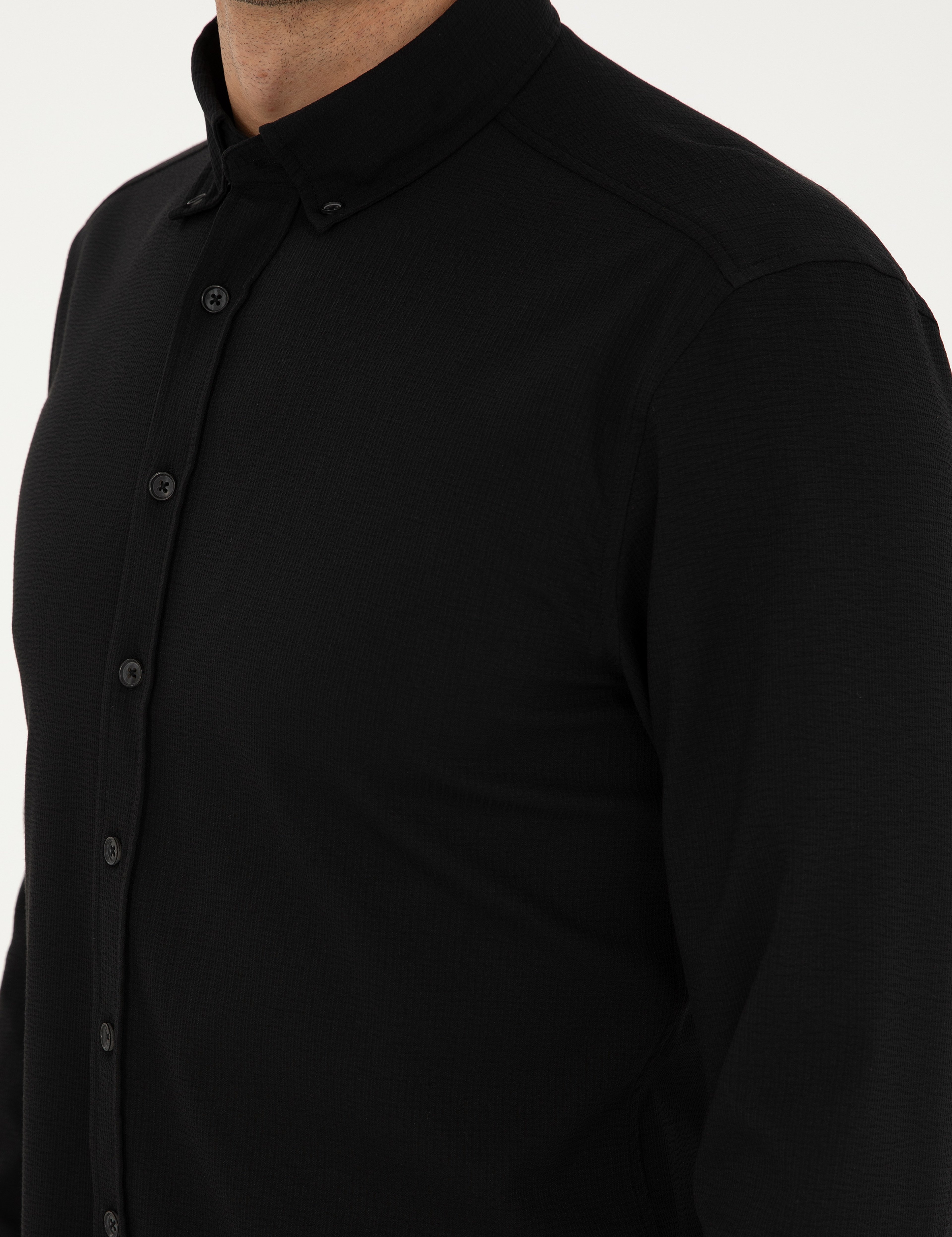 Siyah Slim Fit Uzun Kollu Gömlek - Image 7