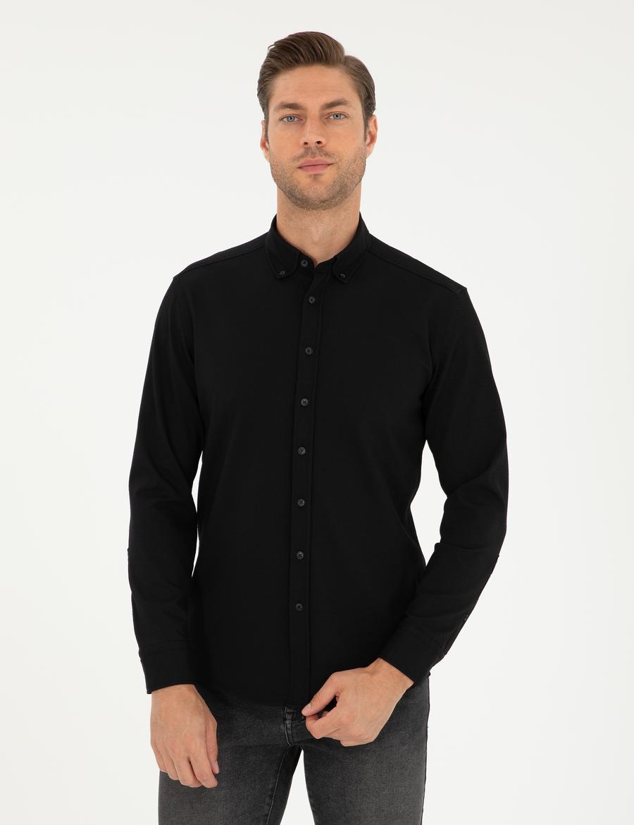 Siyah Slim Fit Uzun Kollu Gömlek
