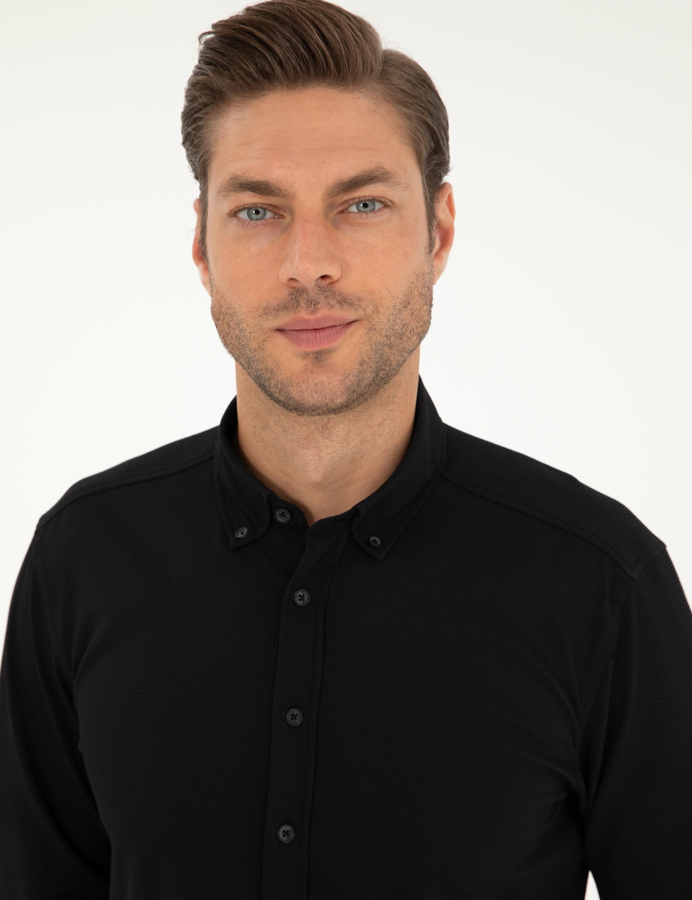 Siyah Slim Fit Uzun Kollu Gömlek