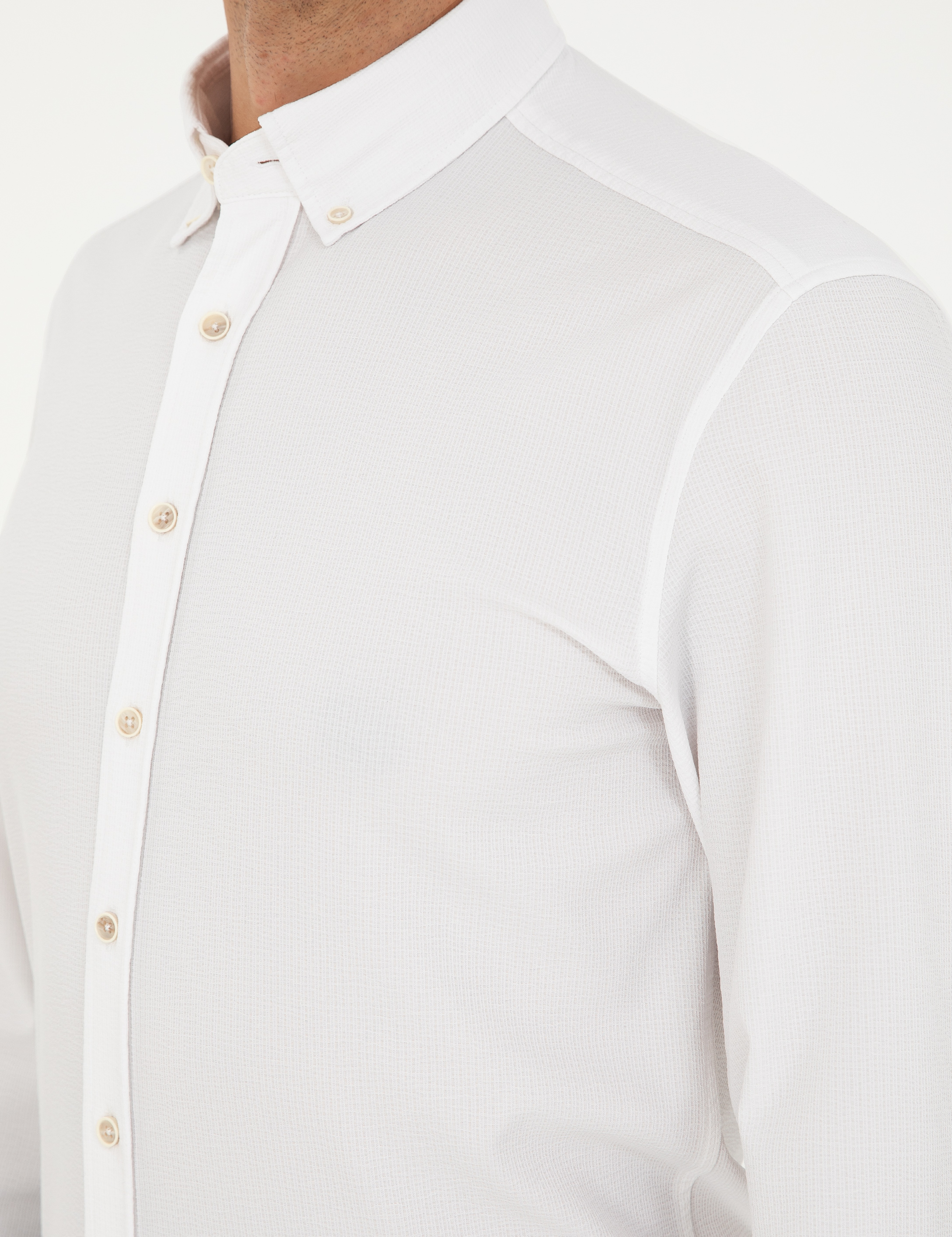 Beyaz Slim Fit Uzun Kollu Gömlek - Image 7