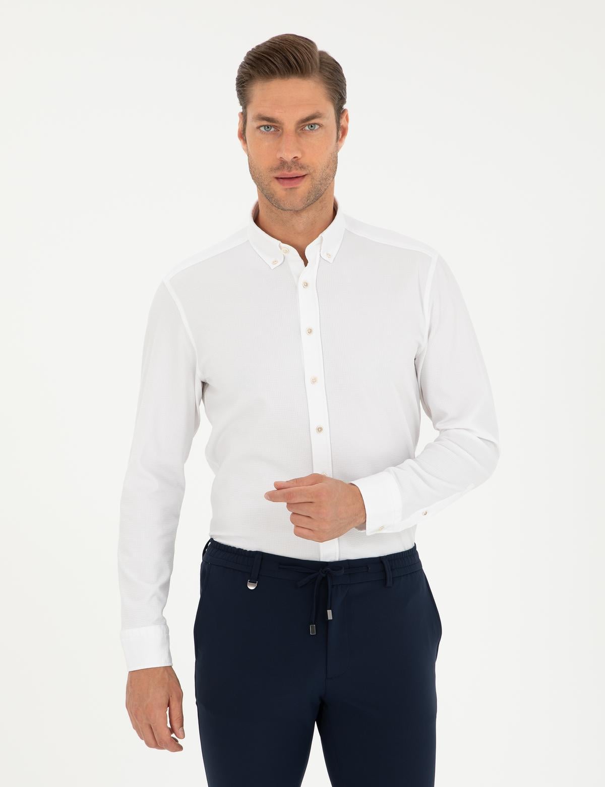 Beyaz Slim Fit Uzun Kollu Gömlek