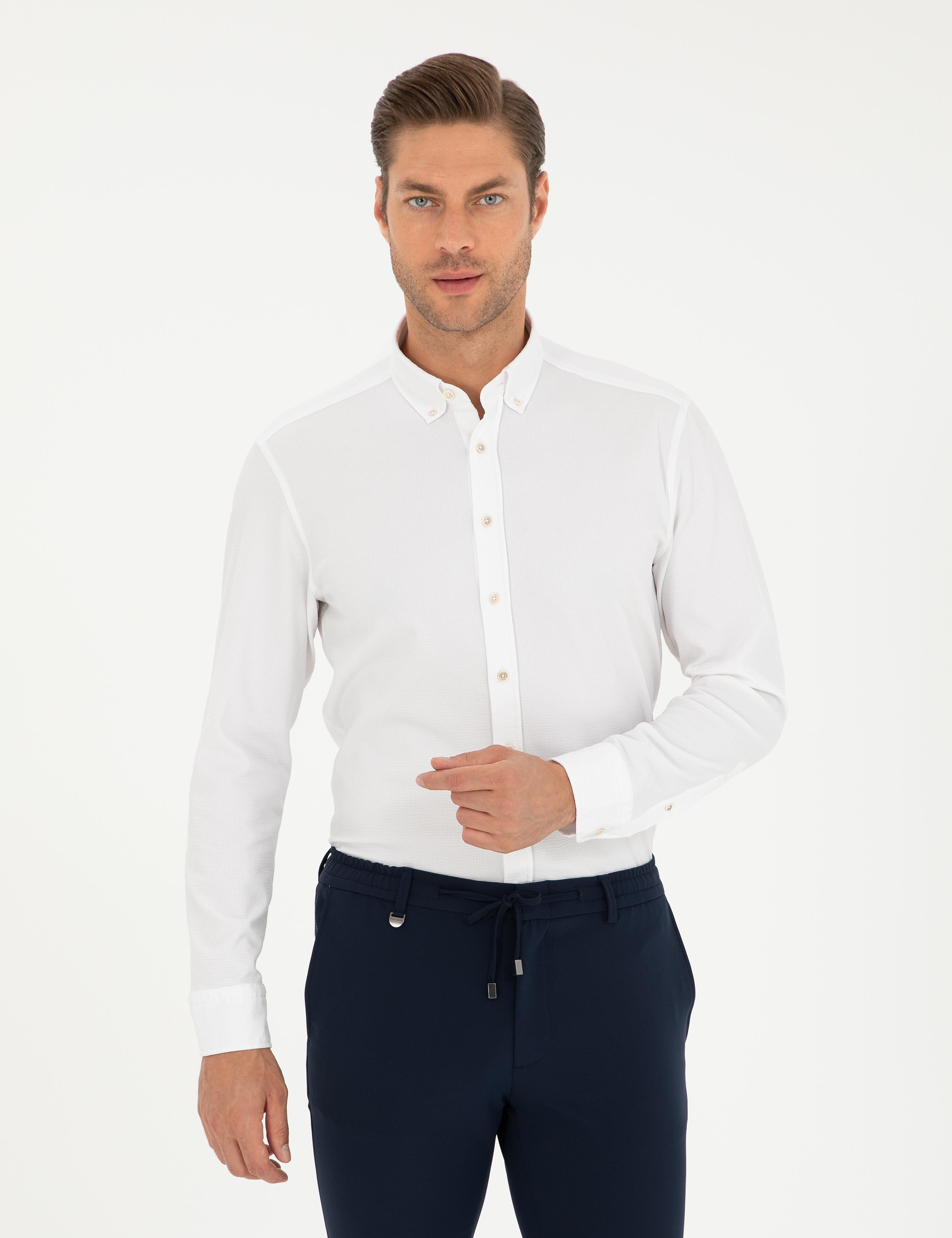 Beyaz Slim Fit Uzun Kollu Gömlek