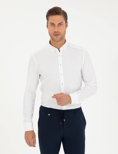 Beyaz Slim Fit Uzun Kollu Gömlek