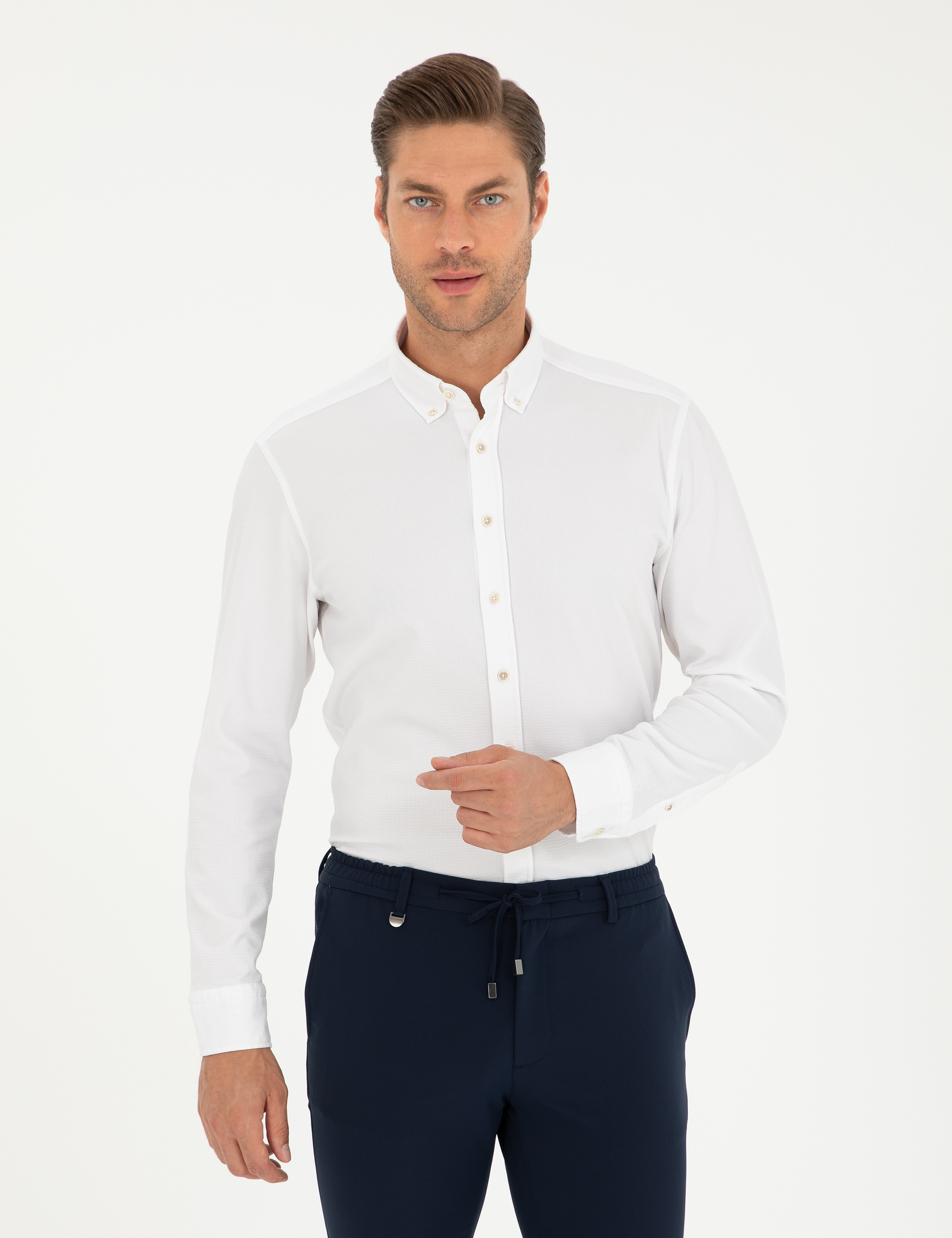 Beyaz Slim Fit Uzun Kollu Gömlek