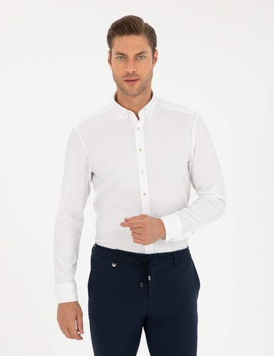 Beyaz Slim Fit Uzun Kollu Gömlek