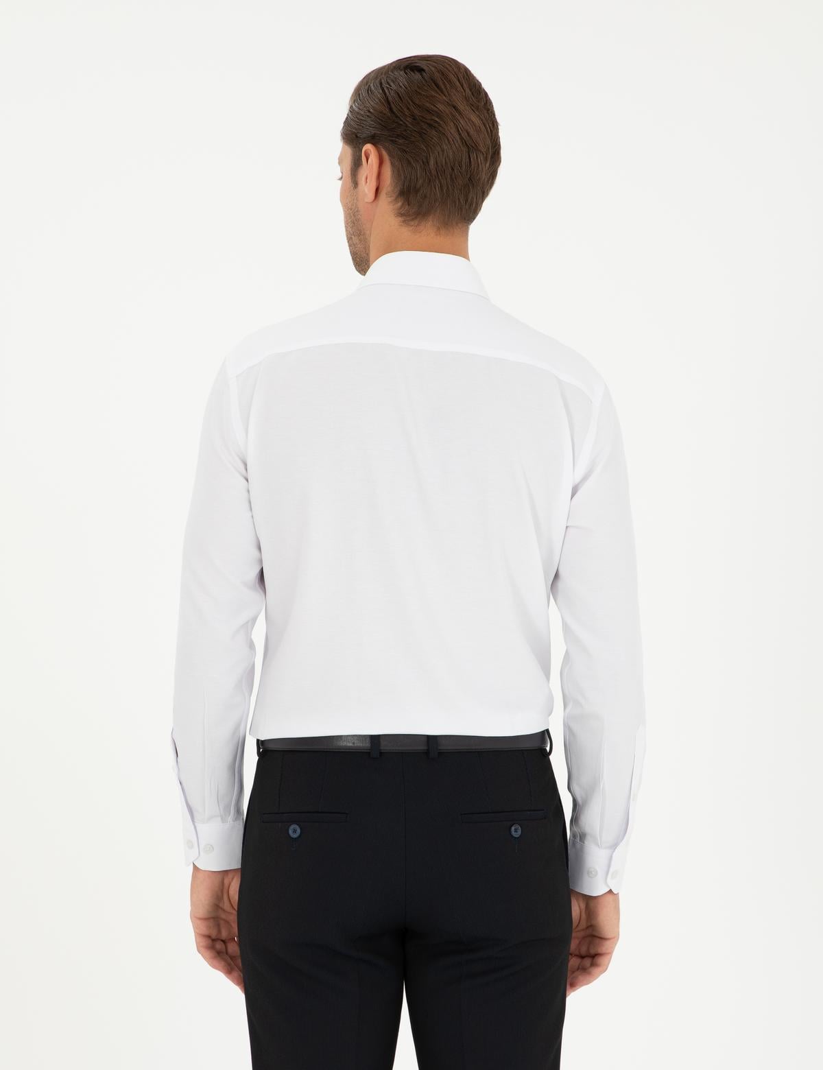 Beyaz Regular Fit Armürlü Uzun Kollu Gömlek - 50294729005