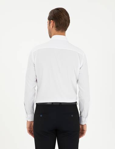 Beyaz Regular Fit Armürlü Uzun Kollu Gömlek