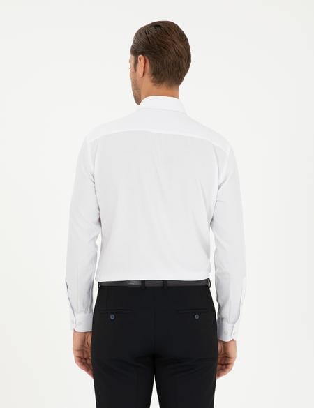 Beyaz Regular Fit Armürlü Uzun Kollu Gömlek - 50294729005