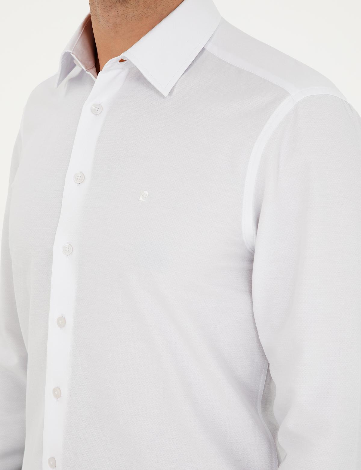 Beyaz Regular Fit Armürlü Uzun Kollu Gömlek - 50294729005