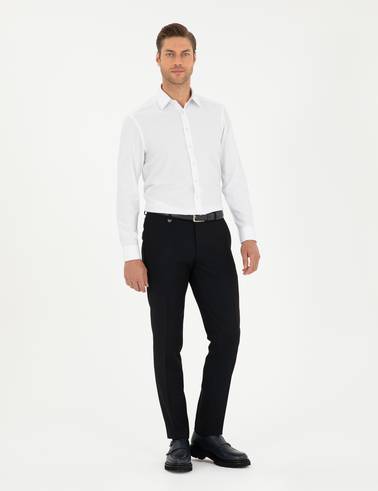 Beyaz Regular Fit Armürlü Uzun Kollu Gömlek