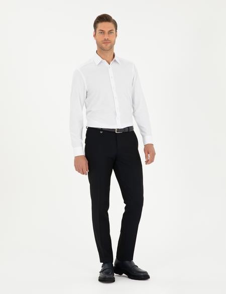 Beyaz Regular Fit Armürlü Uzun Kollu Gömlek - 50294729005