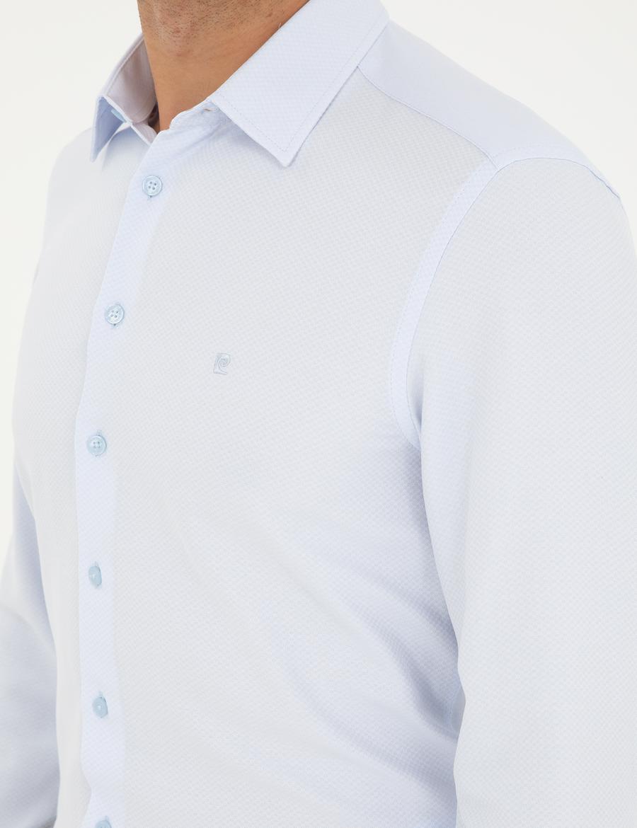 Açık Mavi Armürlü Slim Fit Uzun Kollu Gömlek