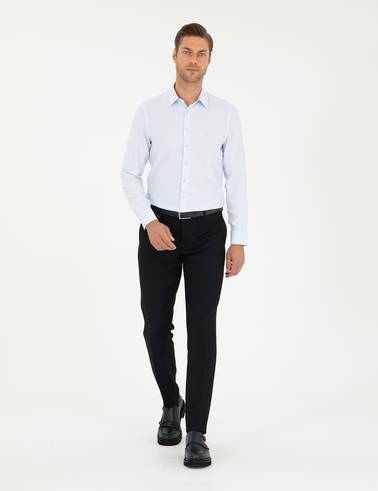 Açık Mavi Armürlü Slim Fit Uzun Kollu Gömlek