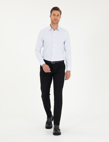 Açık Mavi Armürlü Slim Fit Uzun Kollu Gömlek - 50294742011