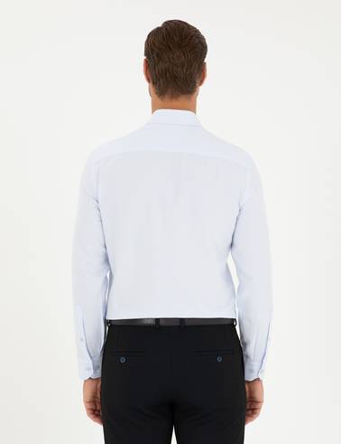 Açık Mavi Armürlü Slim Fit Uzun Kollu Gömlek