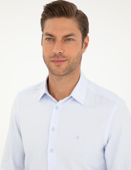 Açık Mavi Armürlü Slim Fit Uzun Kollu Gömlek - 50294742011