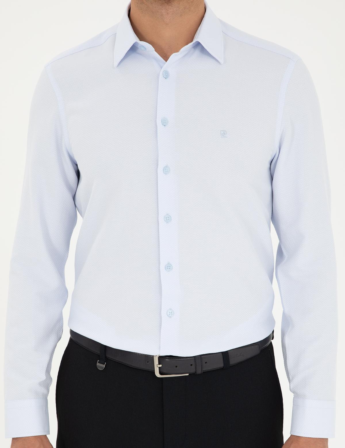 Açık Mavi Armürlü Slim Fit Uzun Kollu Gömlek - 50294742011