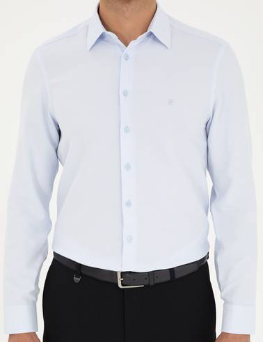 Açık Mavi Armürlü Slim Fit Uzun Kollu Gömlek